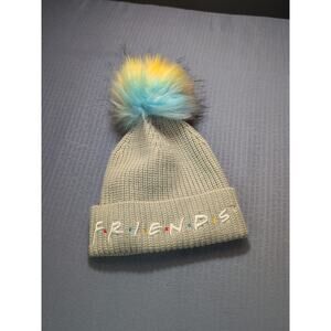 Friends Logo TV Show Winter Beanie Rainbow Pom Pom Grey Knit Hat Cap